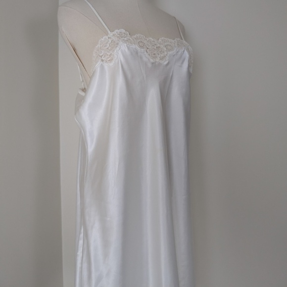 90s Satin Slip Mini Dress Vintage Silky Short Square Neckline Lace Panels Sheer - Picture 3 of 5